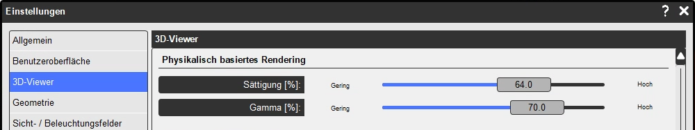 Einstellungen für Sättigung und Gamma