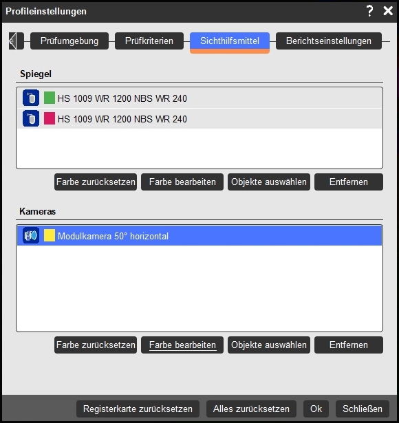 Farben der indirekten Sichtfelder in den Profileinstellungen der ISO 5721-2