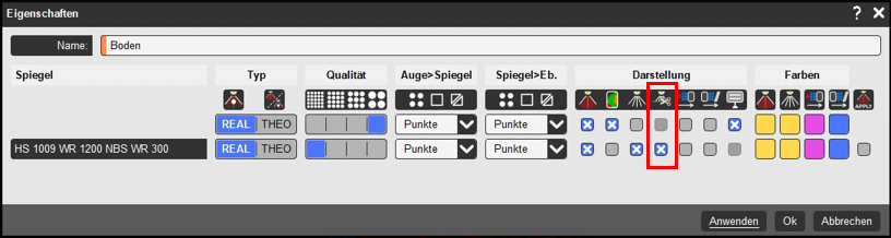 Eigenschaftendialog eines Spiegelsichtfeldes