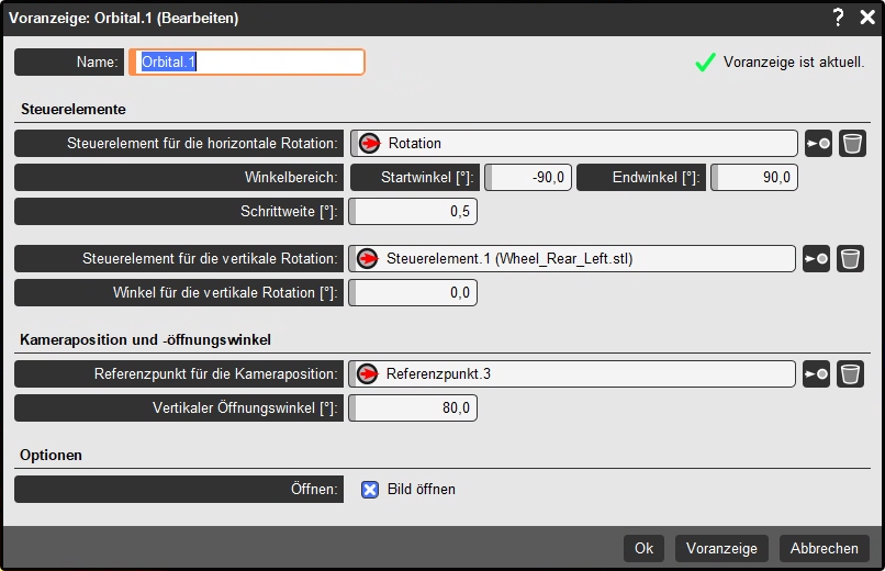 Dialog Voranzeige Orbitales Panorama
