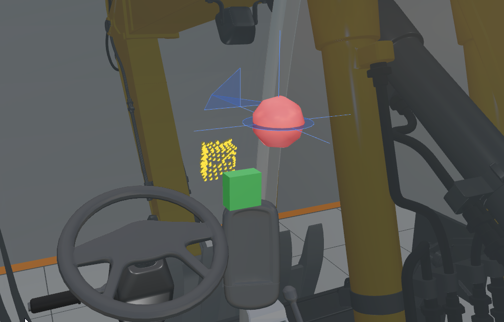 Reflexion (gelbe Punkte) der grünen Box in der Windschutzscheibe