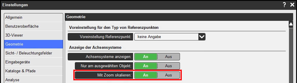 Einstellung für die Skalierung von Achsensystemen